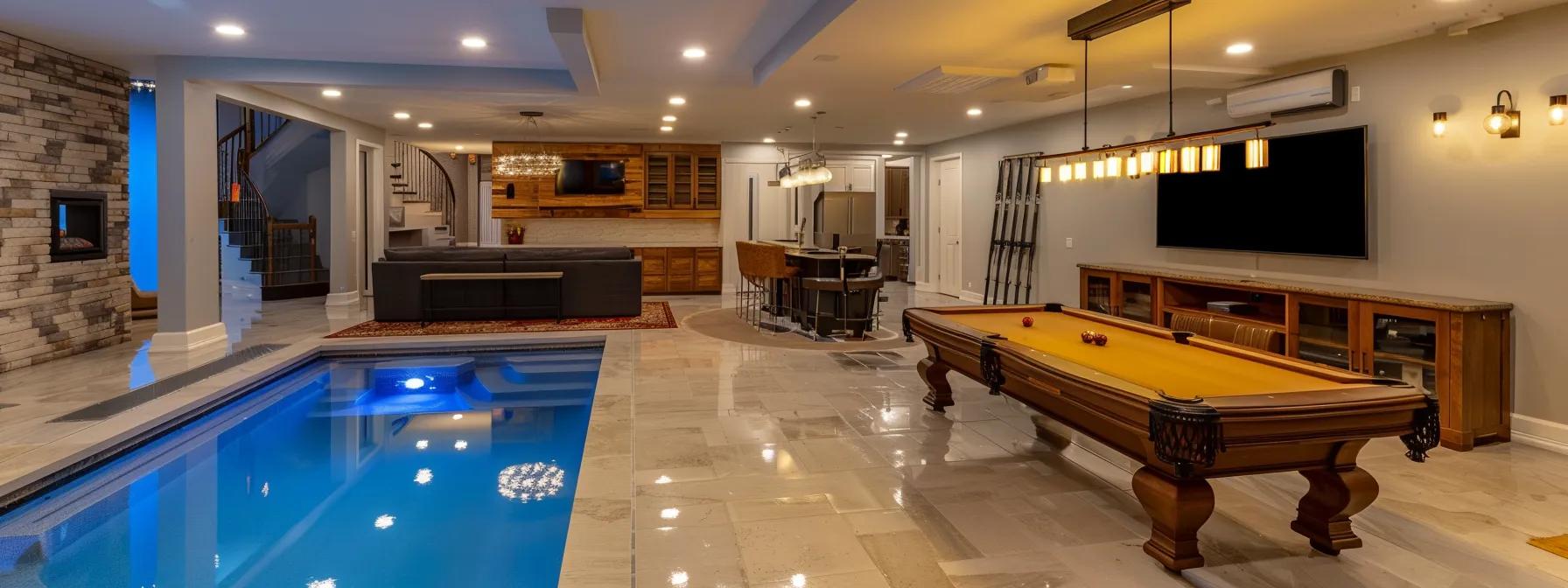a sleek, modern basement equipped with high-quality waterproofing systems glistens under bright, artificial lighting, showcasing its polished interior and emphasizing the smart investment in long-term durability and financial security.